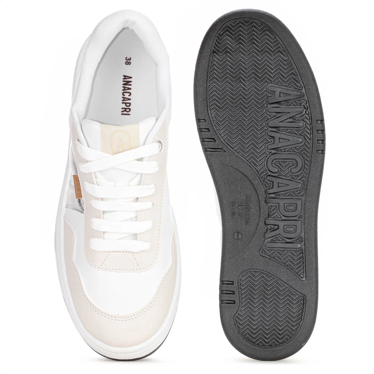 Tenis Anacapri AC1119 Virginia Fonseca Branco Prata e Creme - Feminino Branco/Bege/Prata 4