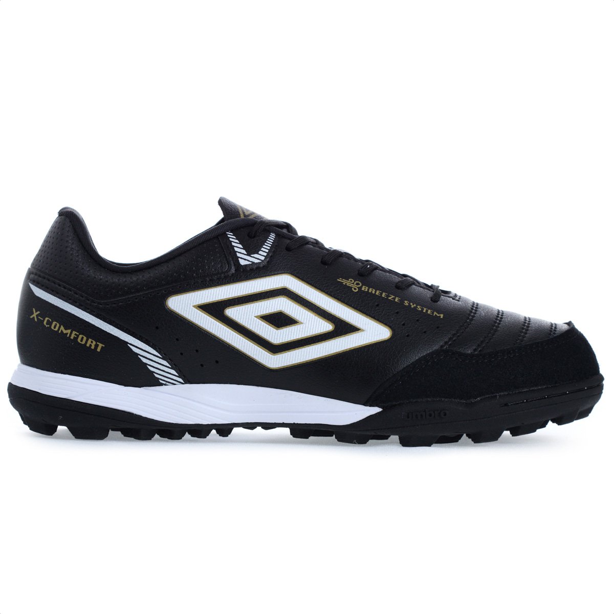 Chuteira Umbro Society X-Comfort Preto Branco e Dourado - Masculino Preto 2