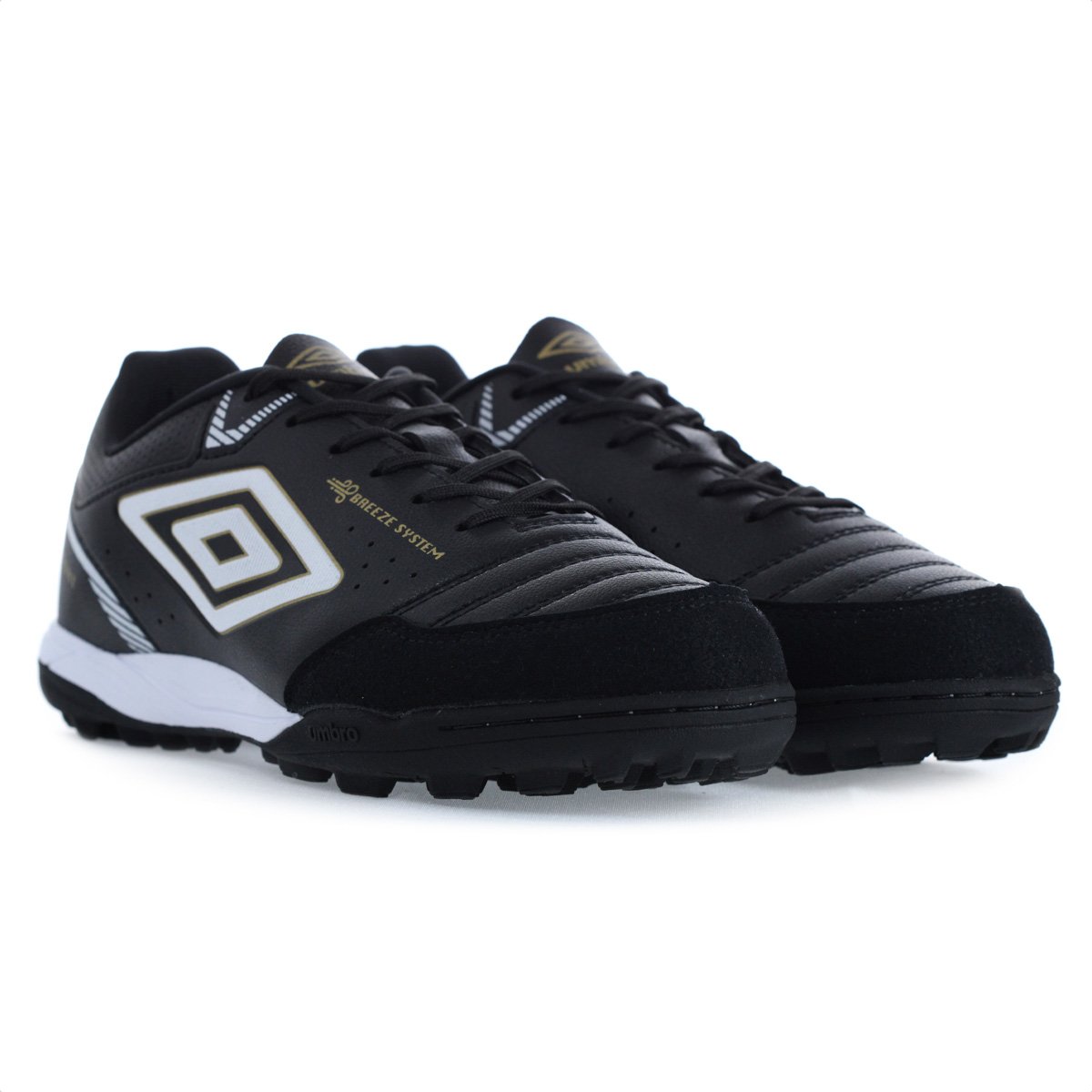Chuteira Umbro Society X-Comfort Preto Branco e Dourado - Masculino Preto 4