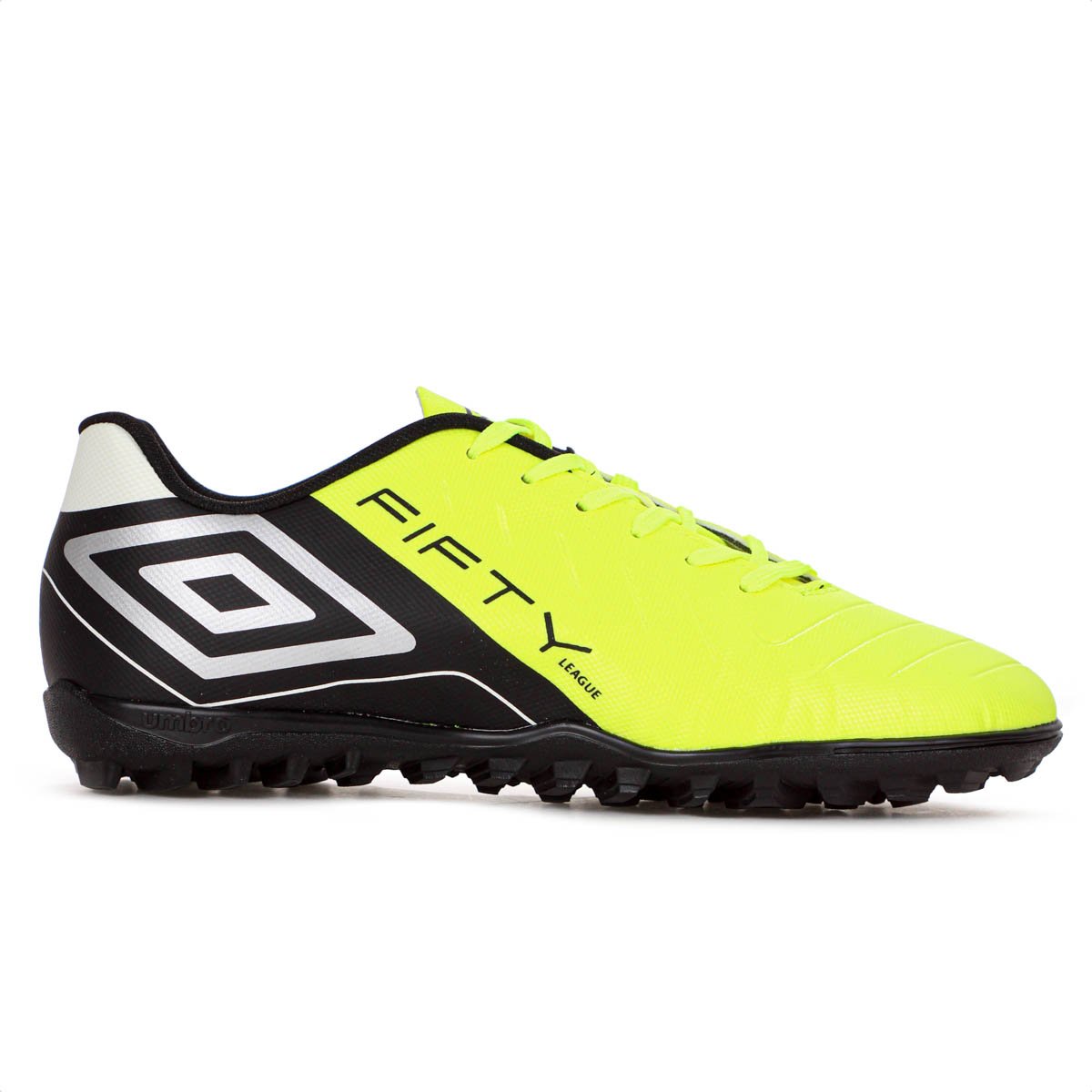 Chuteira Umbro Society Fifty Vi League Verde Limao Preto e Prata - Masculino
