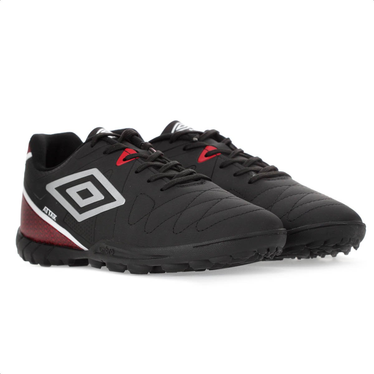 Chuteira Umbro Society Attak Eternal Preta Vermelha e Branca - Masculina Preto 4