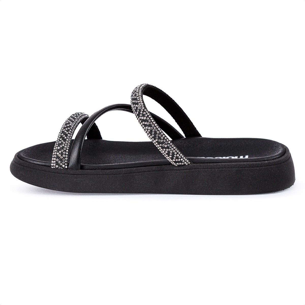 Sandalia Moleca Tira Tripla Cristais Preto - Feminino Preto 2