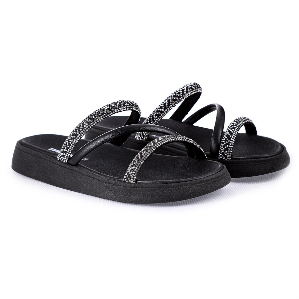 Sandalia Moleca Tira Tripla Cristais Preto - Feminino Preto 3