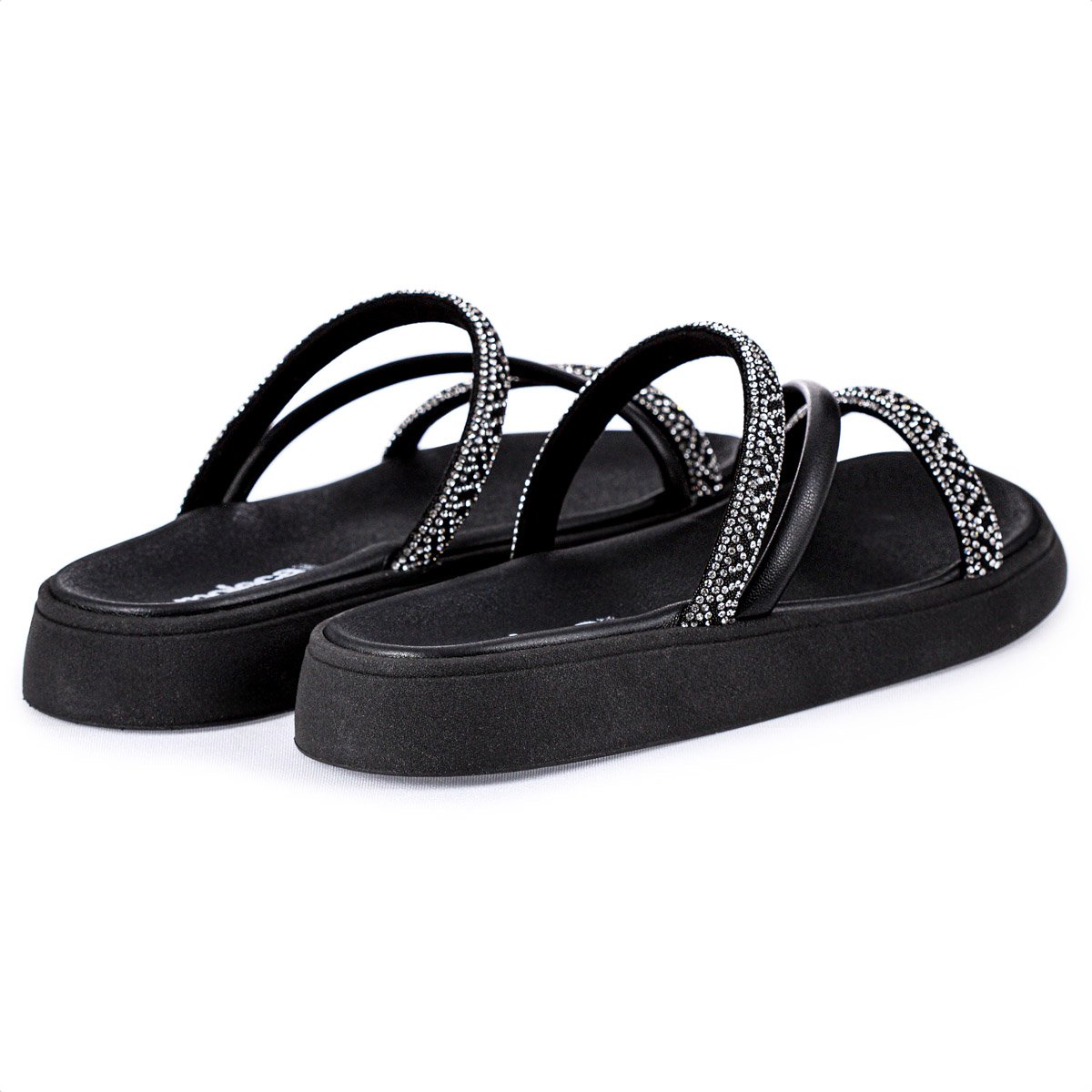 Sandalia Moleca Tira Tripla Cristais Preto - Feminino Preto 4