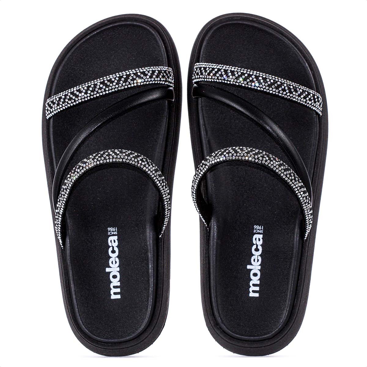 Sandalia Moleca Tira Tripla Cristais Preto - Feminino Preto 5