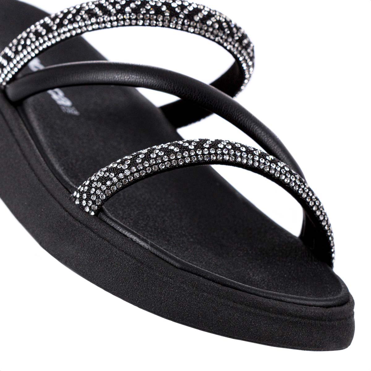 Sandalia Moleca Tira Tripla Cristais Preto - Feminino Preto 7