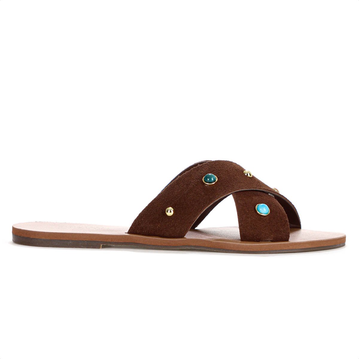 Rasteira Anacapri Tiras Cruzadas Pedrarias Marrom Escuro - Feminino Marrom 2