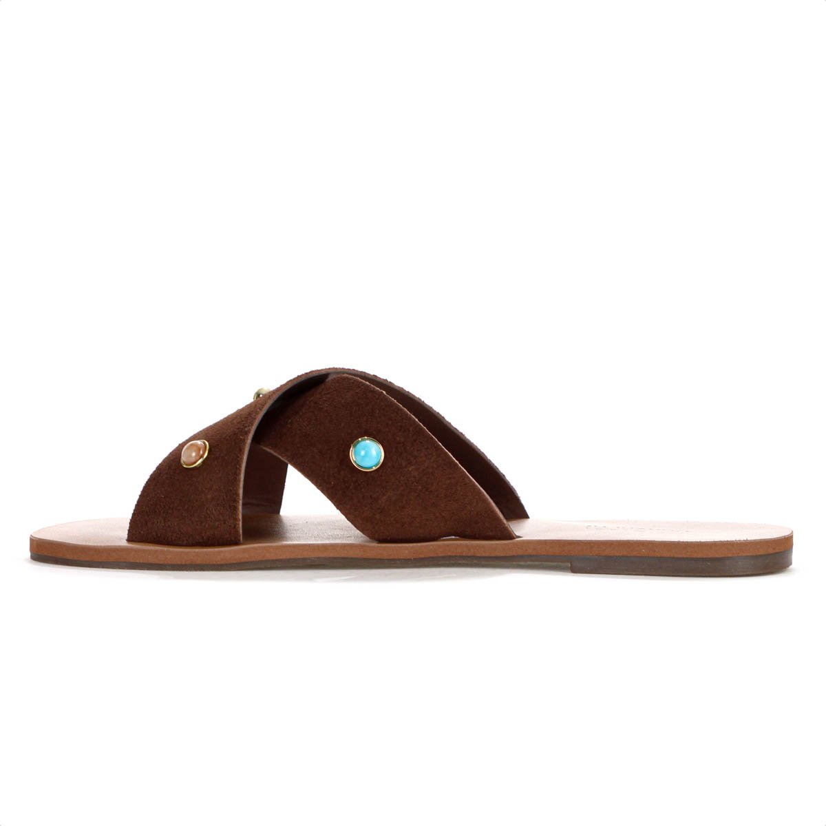 Rasteira Anacapri Tiras Cruzadas Pedrarias Marrom Escuro - Feminino Marrom 3