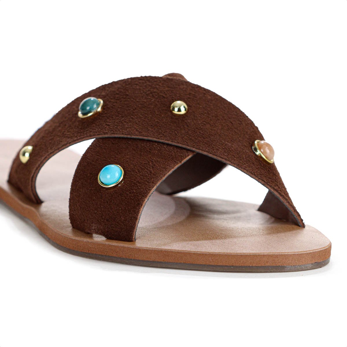 Rasteira Anacapri Tiras Cruzadas Pedrarias Marrom Escuro - Feminino Marrom 8