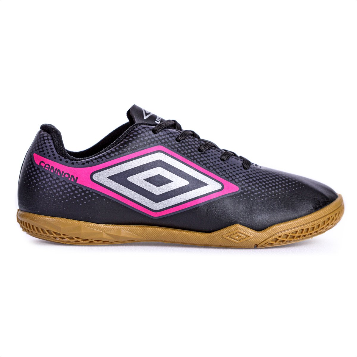 Chuteira Umbro Futsal Cannon JR Preto Cinza e Rosa - Infantil