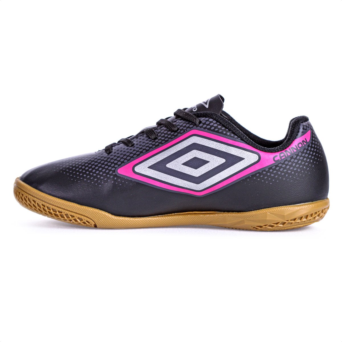 Chuteira Umbro Futsal Cannon JR Preto Cinza e Rosa - Infantil Preto 3