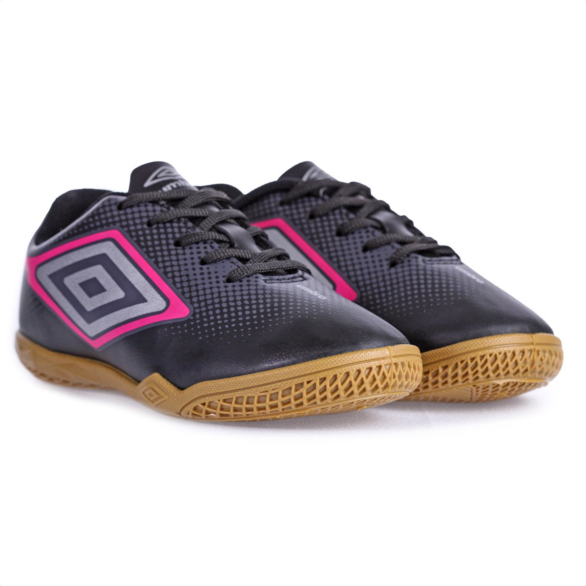 Chuteira Umbro Futsal Cannon JR Preto Cinza e Rosa - Infantil Preto 4