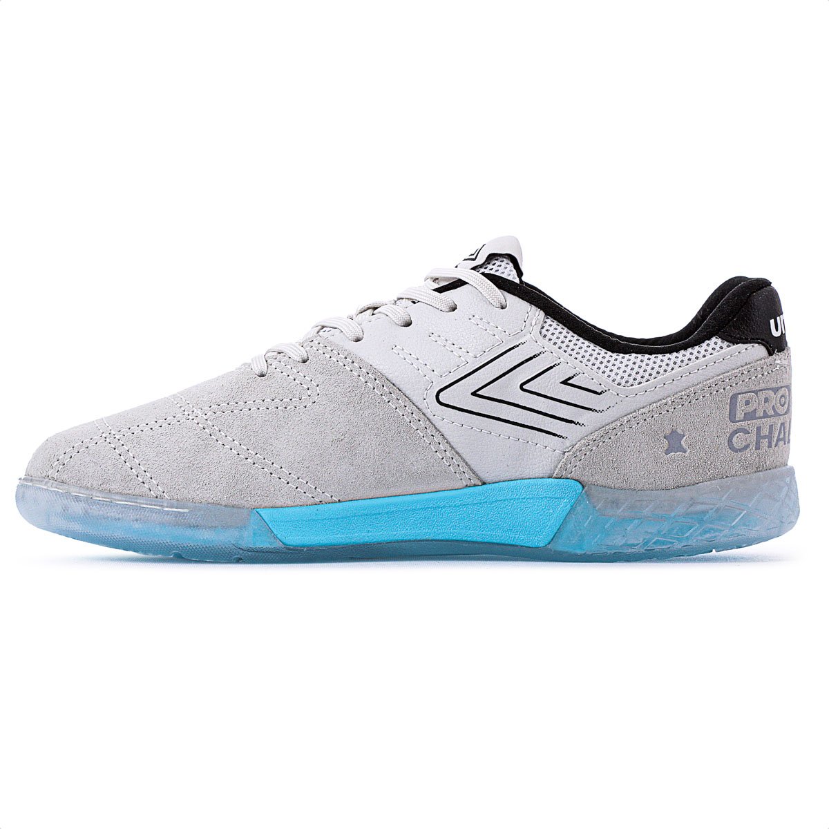 Chuteira Umbro Futsal Pro Challenge Branco Preto e Azul - Masculino Branco/Cinza/Azul 2