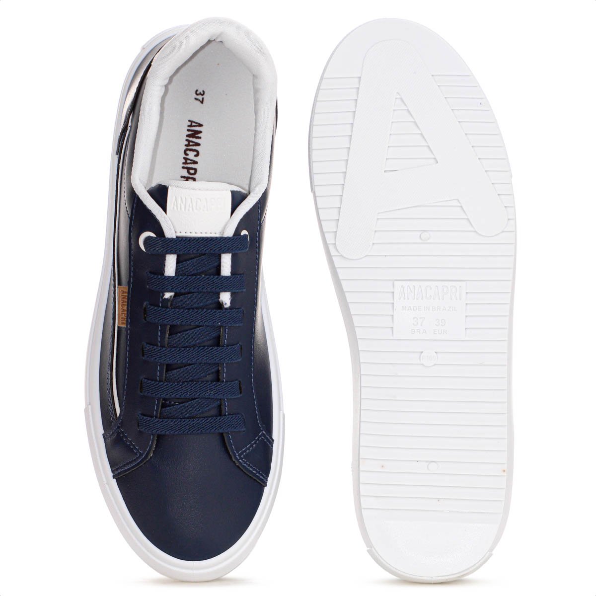 Tenis Anacapri Detalhe Onda Azul Marinho e Branco - Feminino Azul 4