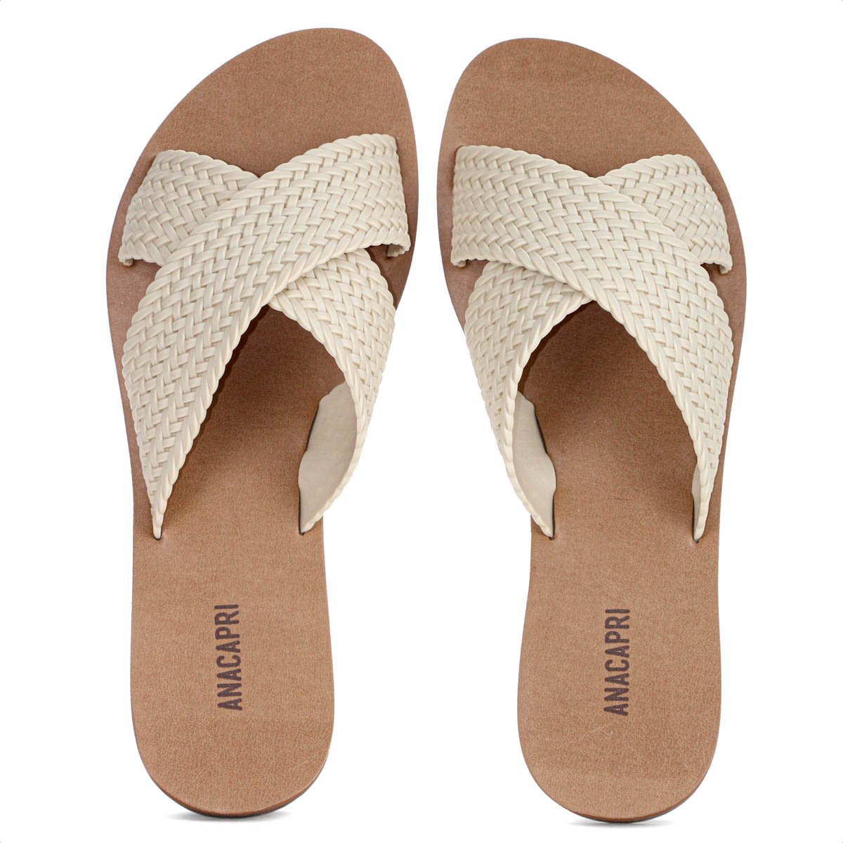 Rasteira Anacapri Tiras Cruzadas Trancada Perola Bege - Feminino Bege 5