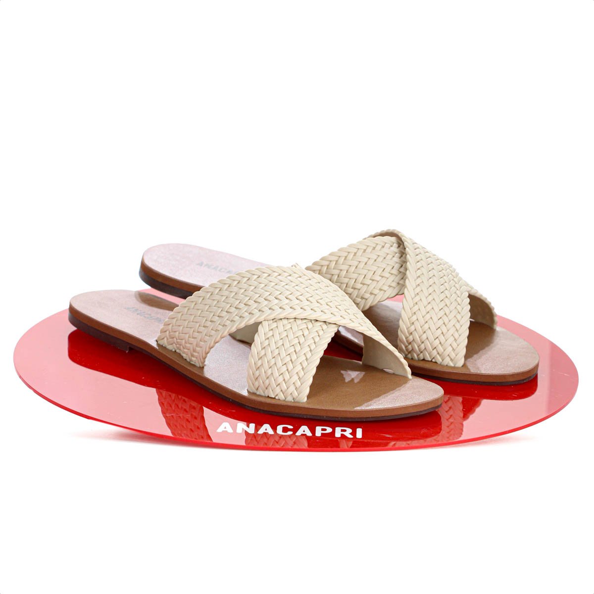 Rasteira Anacapri Tiras Cruzadas Trancada Perola Bege - Feminino Bege 10