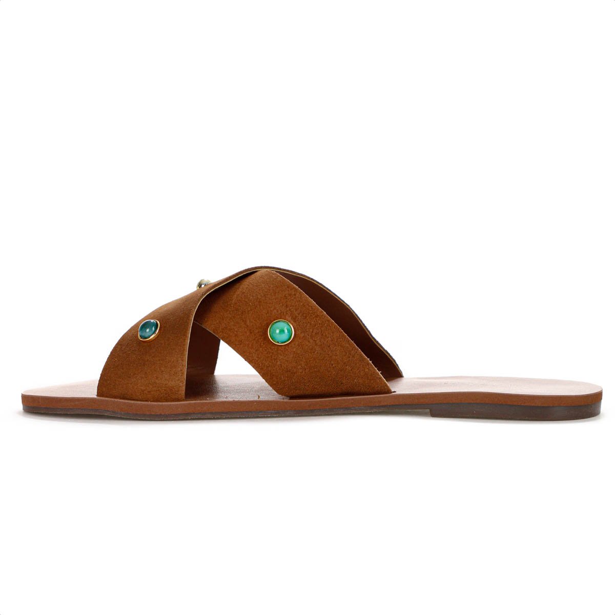 Rasteira Anacapri Tiras Cruzadas Pedrarias Marrom - Feminino Marrom 3