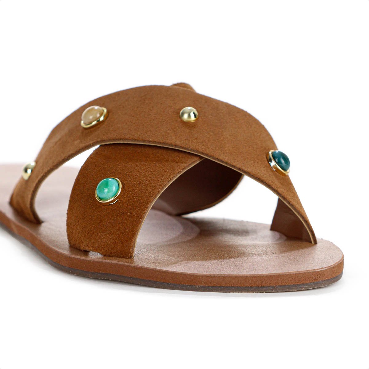 Rasteira Anacapri Tiras Cruzadas Pedrarias Marrom - Feminino Marrom 8