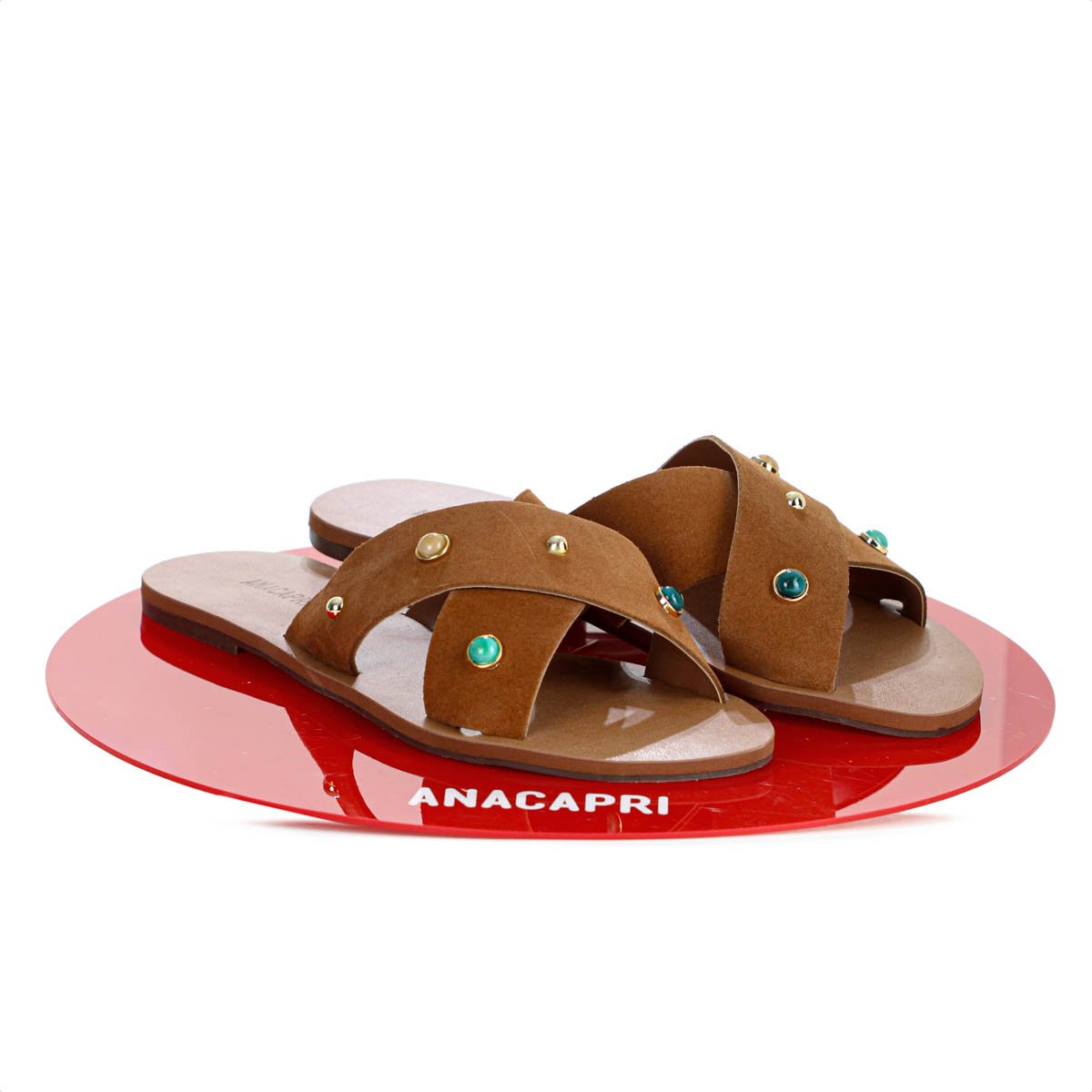 Rasteira Anacapri Tiras Cruzadas Pedrarias Marrom - Feminino Marrom 10