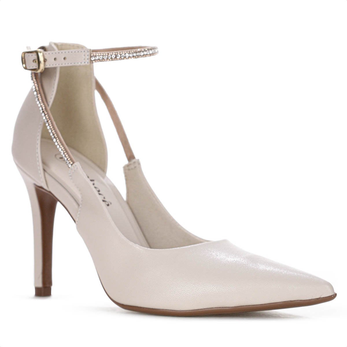Scarpin Bebece Napa Soho Fivela Strass Salto Alto Fino Creme - Feminino