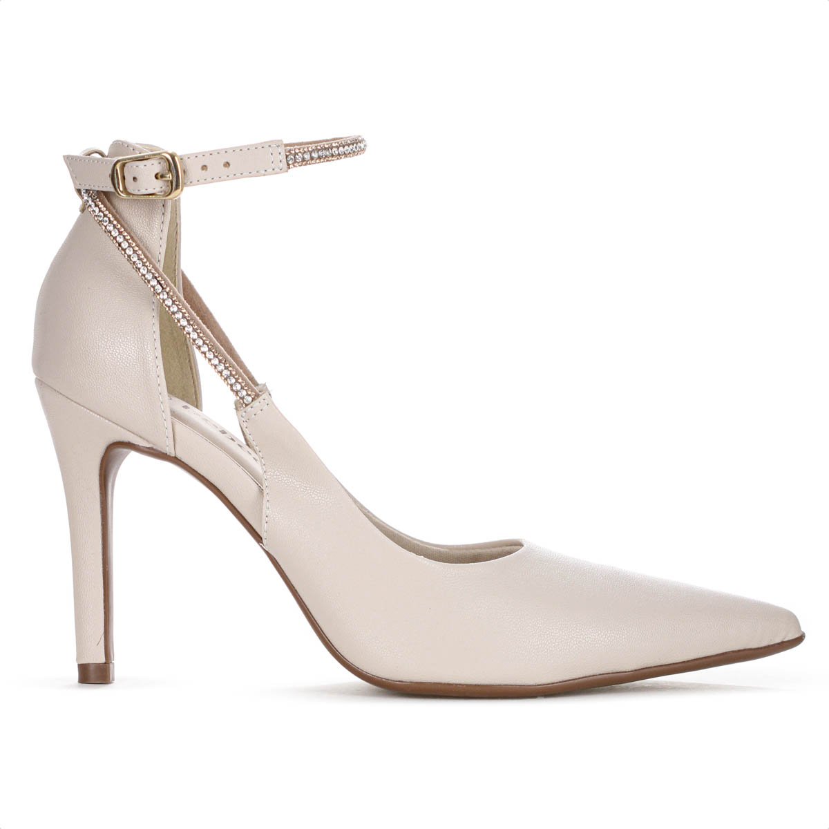 Scarpin Bebece Napa Soho Fivela Strass Salto Alto Fino Creme - Feminino Bege 3