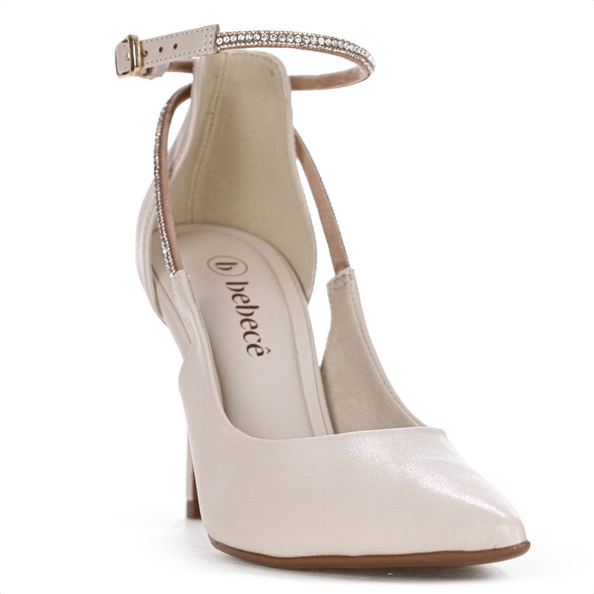 Scarpin Bebece Napa Soho Fivela Strass Salto Alto Fino Creme - Feminino Bege 5