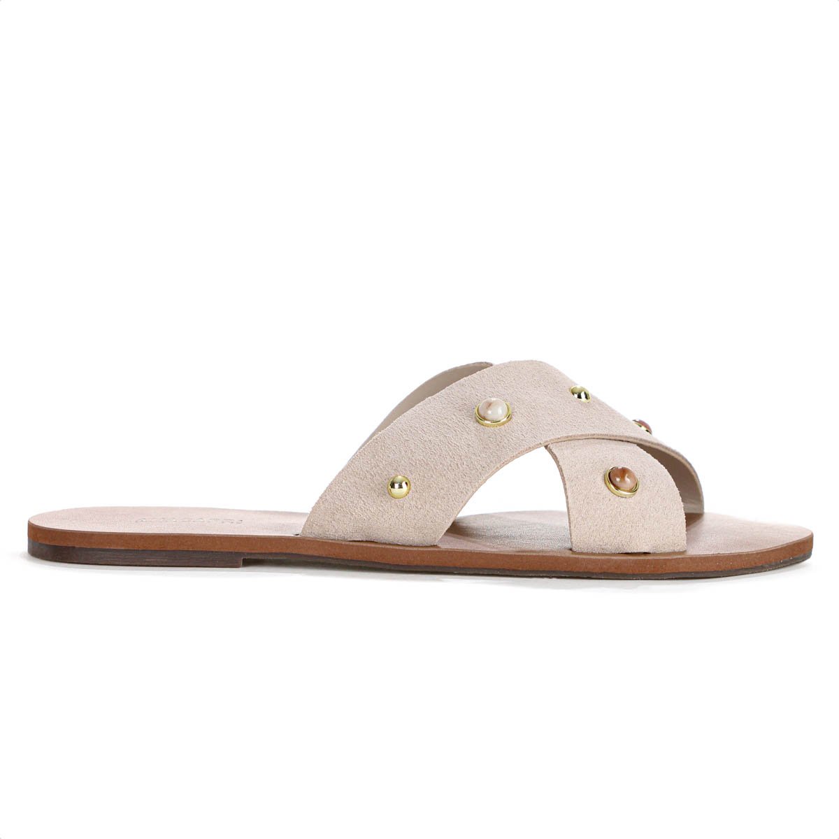 Rasteira Anacapri Tiras Cruzadas Pedrarias Bege Claro - Feminino Bege 2