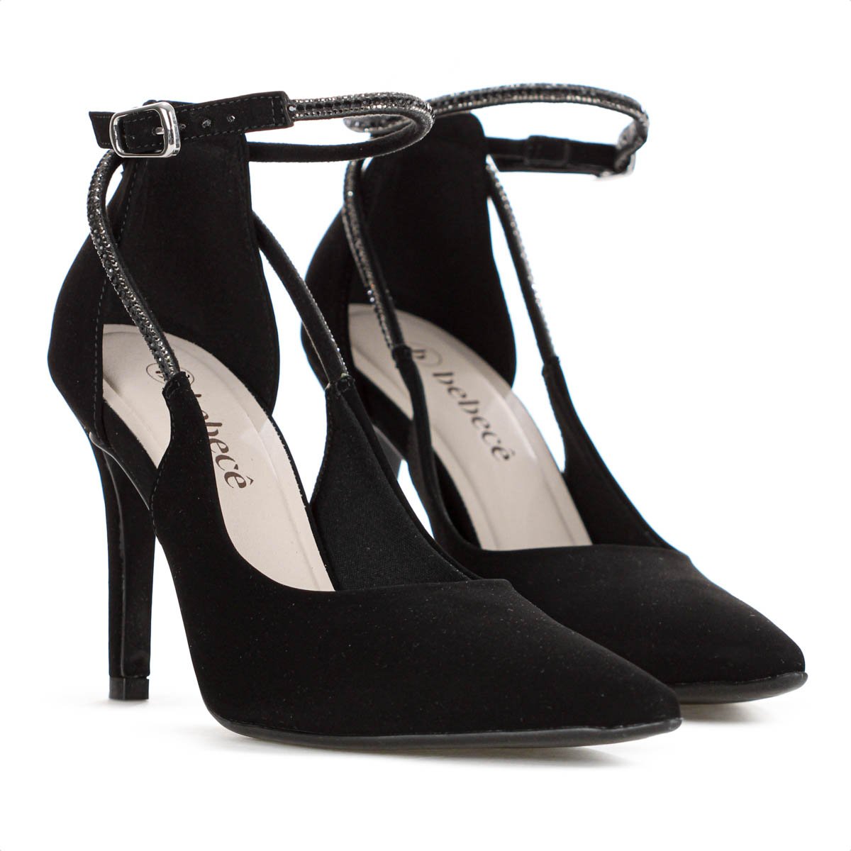 Scarpin Bebece Nobuck Fivela Strass Salto Alto Fino Preto - Feminino Preto 4