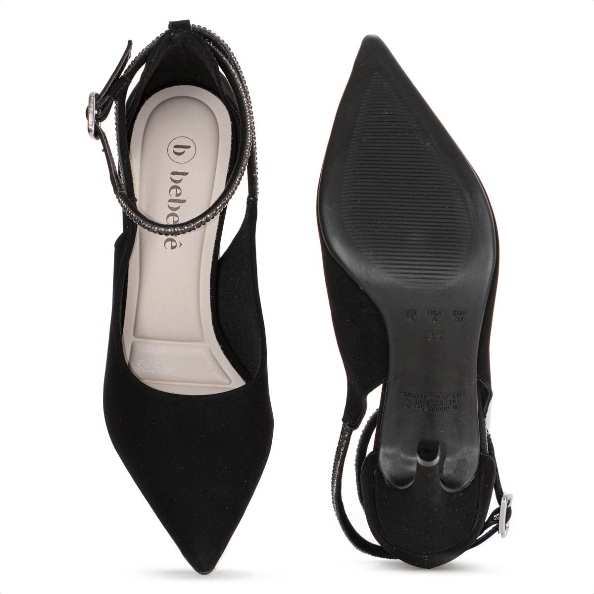 Scarpin Bebece Nobuck Fivela Strass Salto Alto Fino Preto - Feminino Preto 5