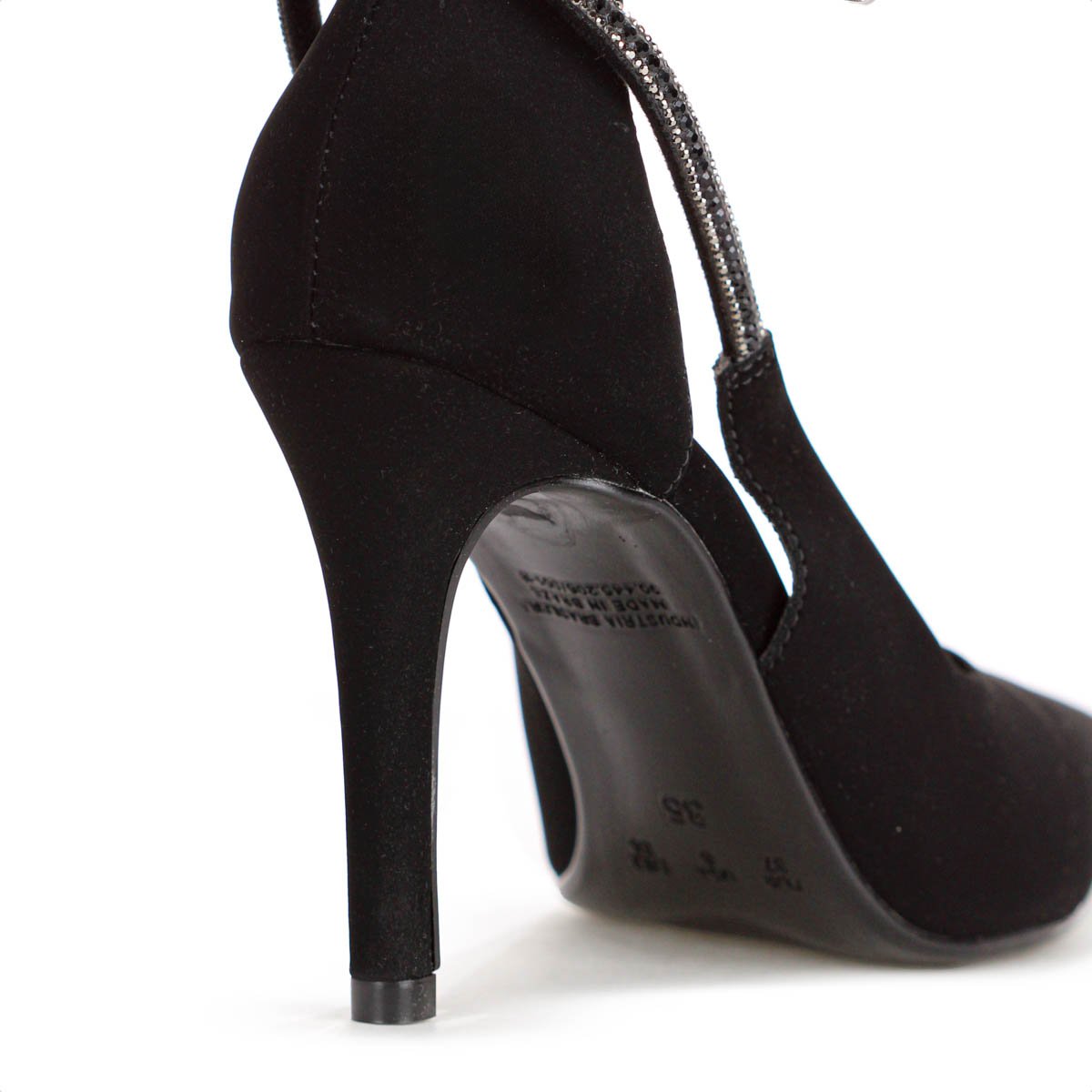 Scarpin Bebece Nobuck Fivela Strass Salto Alto Fino Preto - Feminino Preto 7