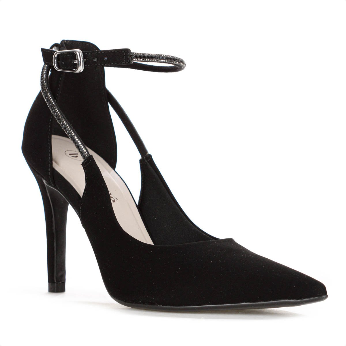 Scarpin Bebece Nobuck Fivela Strass Salto Alto Fino Preto - Feminino