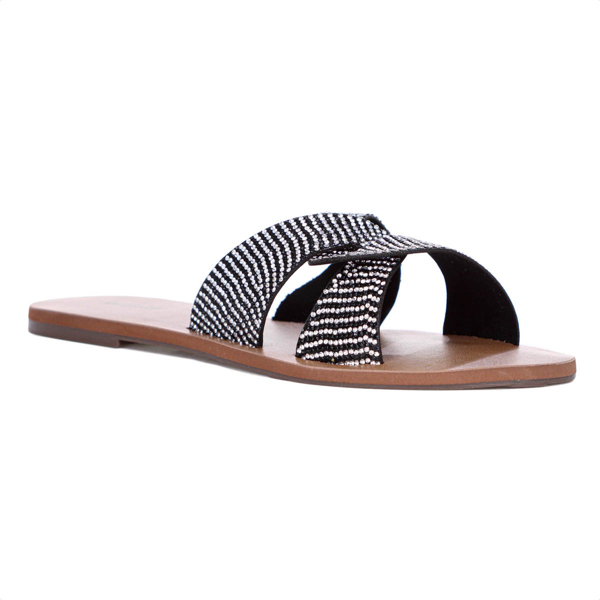 Rasteira Anacapri Tira Entrelacada Glitter Marrom Preto e Prata - Feminino