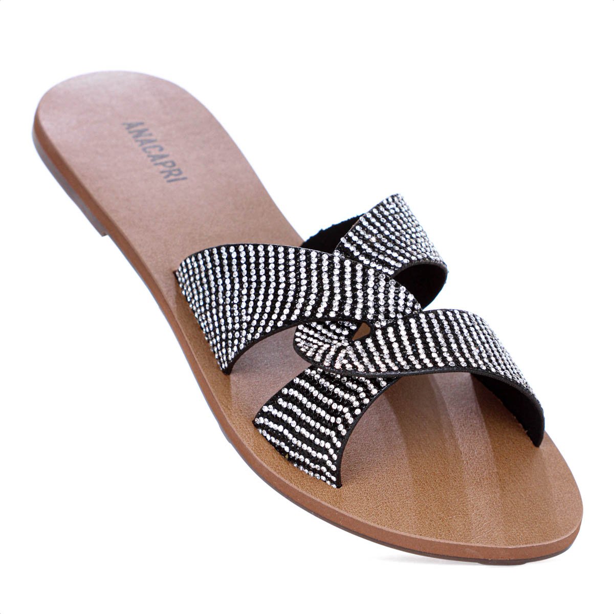 Rasteira Anacapri Tira Entrelacada Glitter Marrom Preto e Prata - Feminino Preto/Branco/Marrom 2