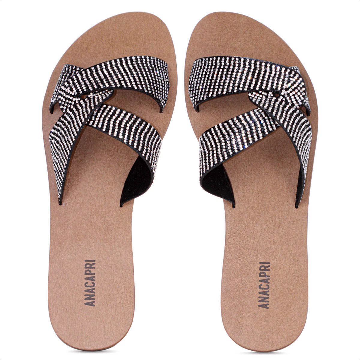 Rasteira Anacapri Tira Entrelacada Glitter Marrom Preto e Prata - Feminino Preto/Branco/Marrom 5