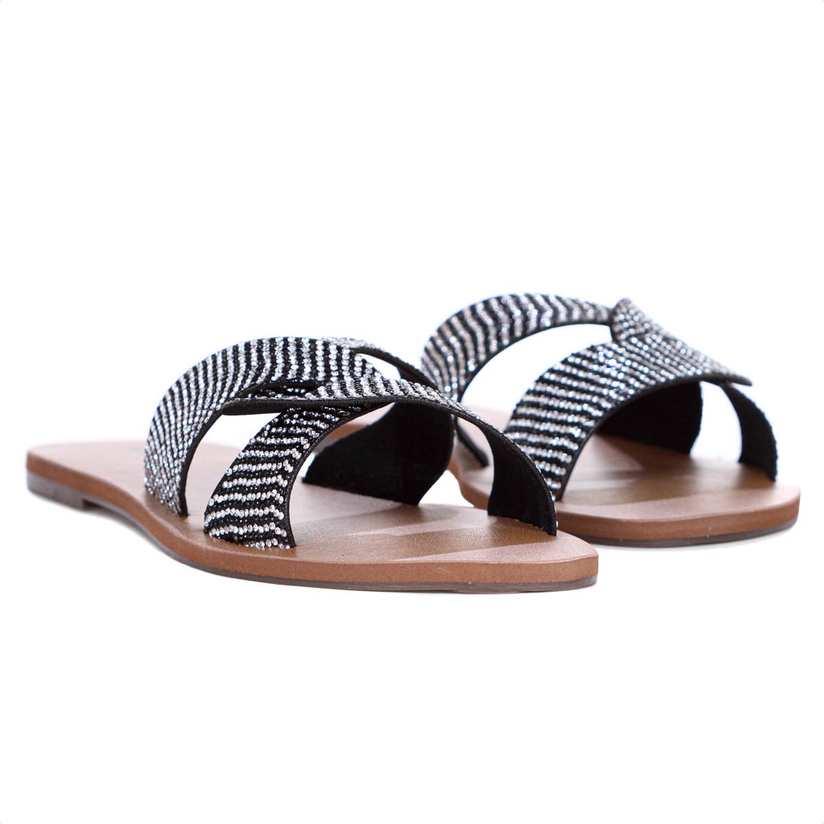 Rasteira Anacapri Tira Entrelacada Glitter Marrom Preto e Prata - Feminino Preto/Branco/Marrom 6