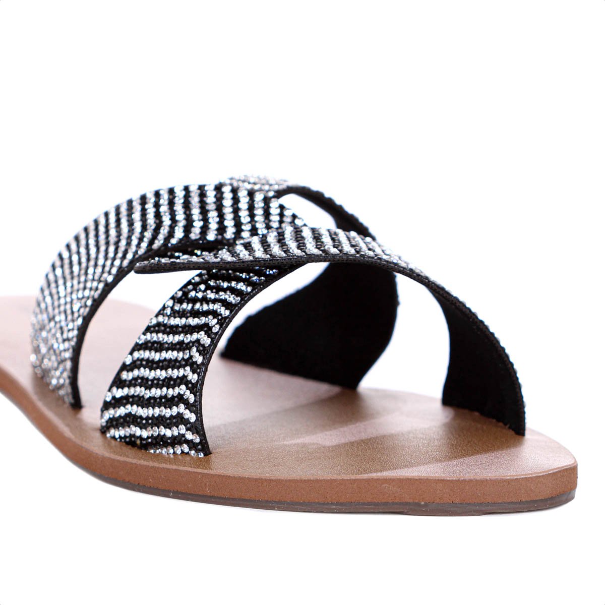 Rasteira Anacapri Tira Entrelacada Glitter Marrom Preto e Prata - Feminino Preto/Branco/Marrom 8