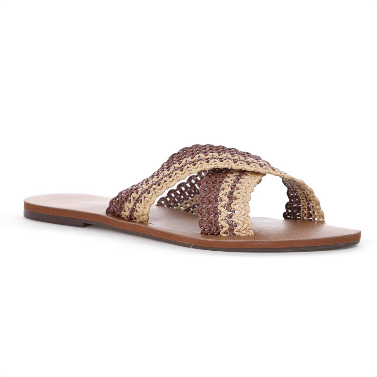 Rasteira Anacapri Tiras Cruzadas ZigZag Natural Marrom e Bege - Feminino