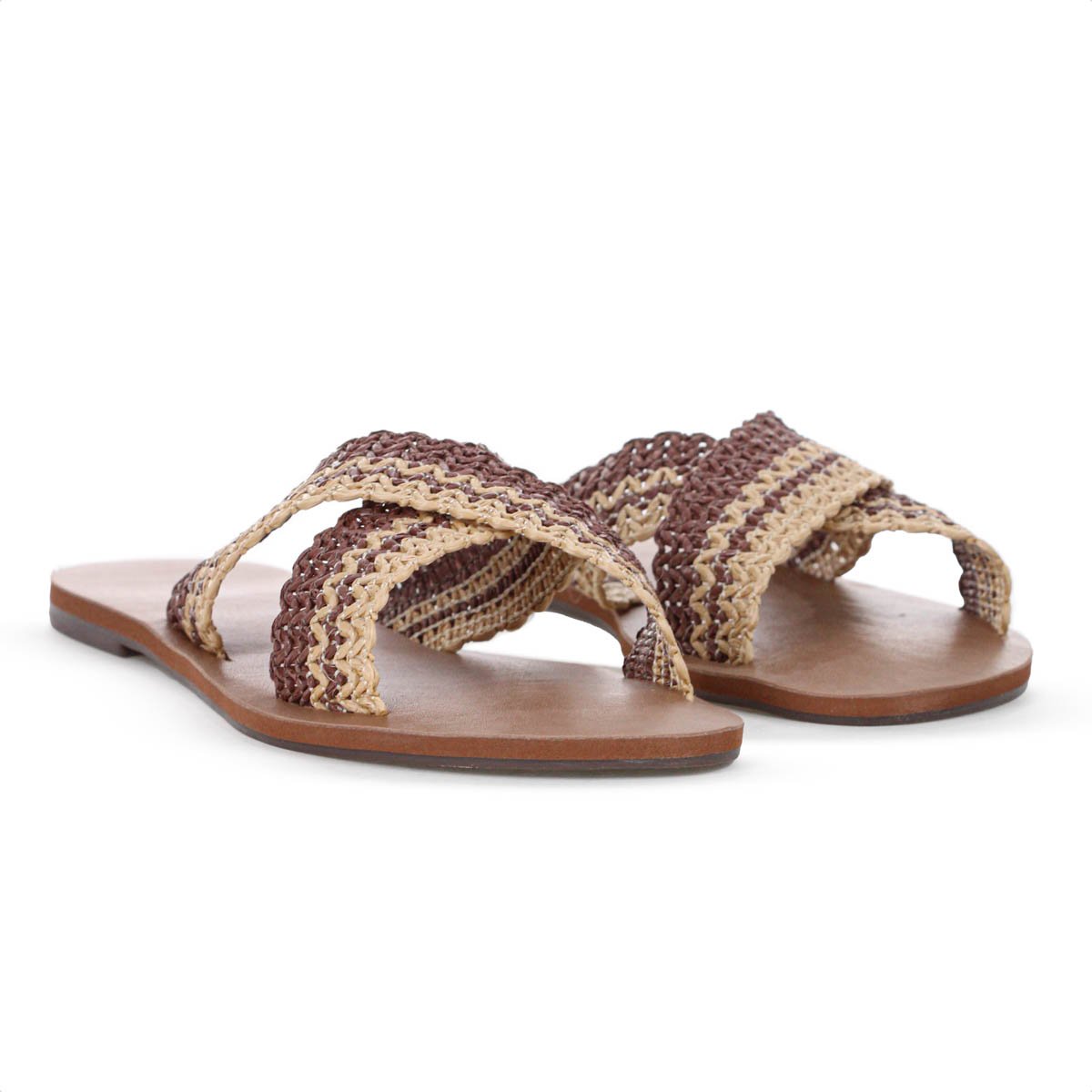 Rasteira Anacapri Tiras Cruzadas ZigZag Natural Marrom e Bege - Feminino Marrom 2