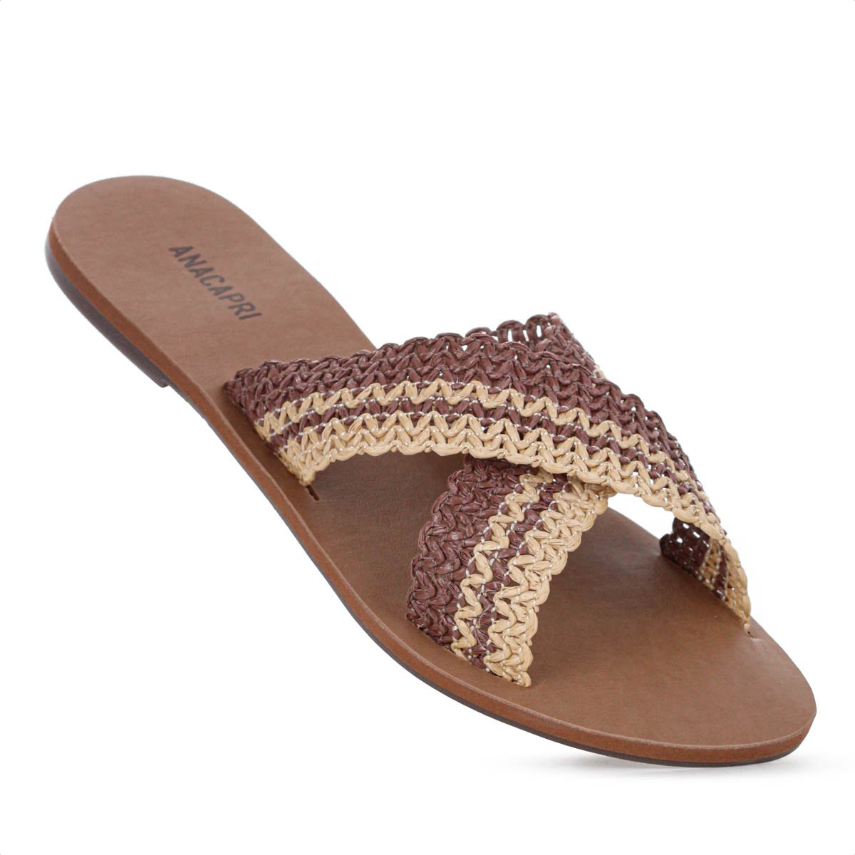Rasteira Anacapri Tiras Cruzadas ZigZag Natural Marrom e Bege - Feminino Marrom 7