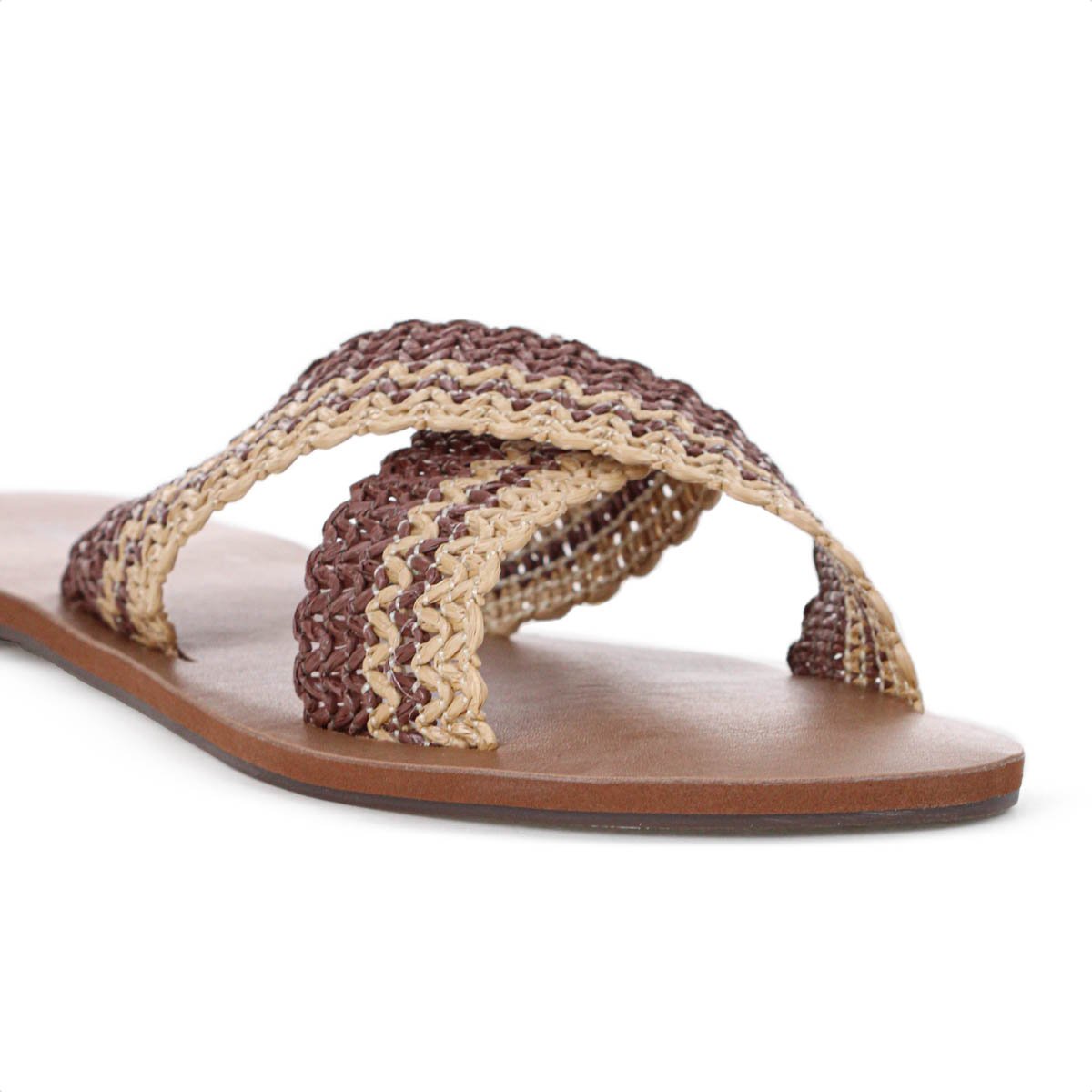 Rasteira Anacapri Tiras Cruzadas ZigZag Natural Marrom e Bege - Feminino Marrom 8