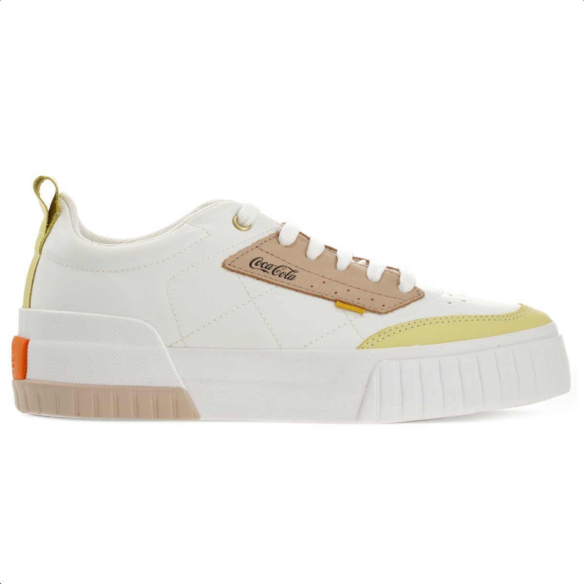 Tenis Coca Cola Rio Coast Branco Marrom e Amarelo - Feminino