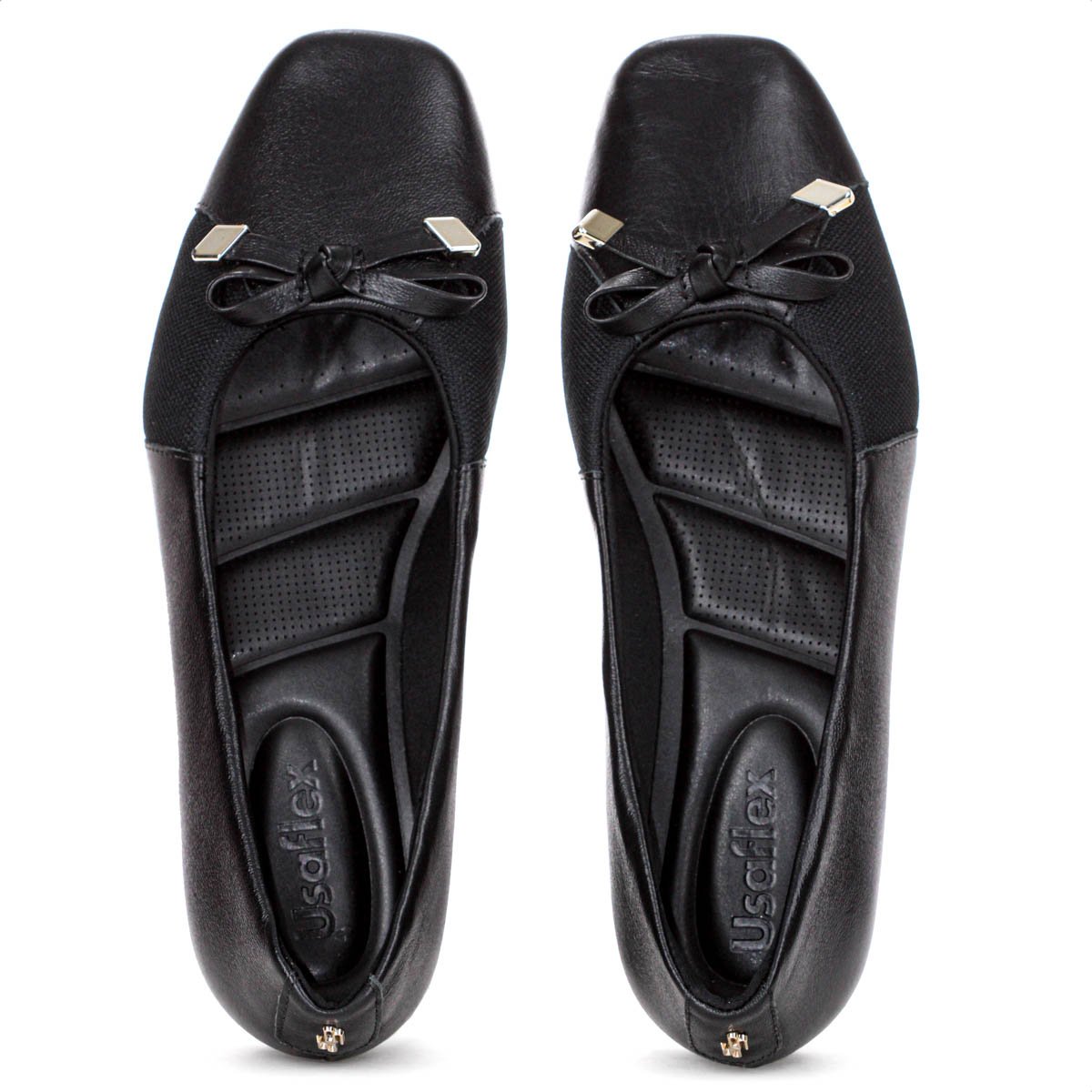 Sapatilha Usaflex Couro Lisa Preto - Feminino Preto 5