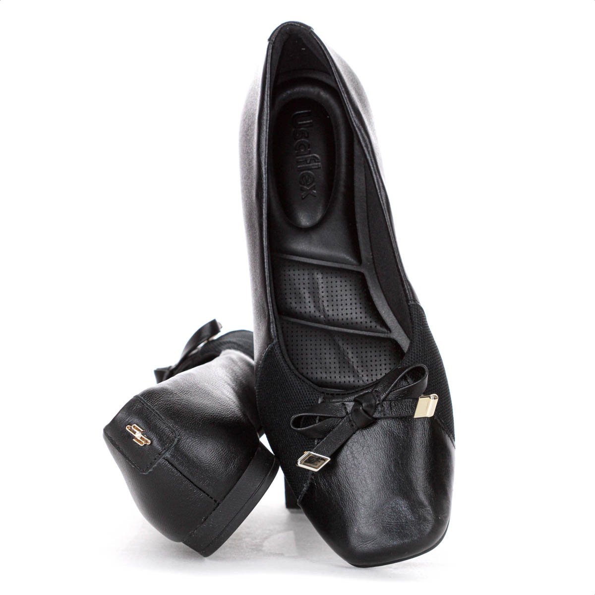 Sapatilha Usaflex Couro Lisa Preto - Feminino Preto 10