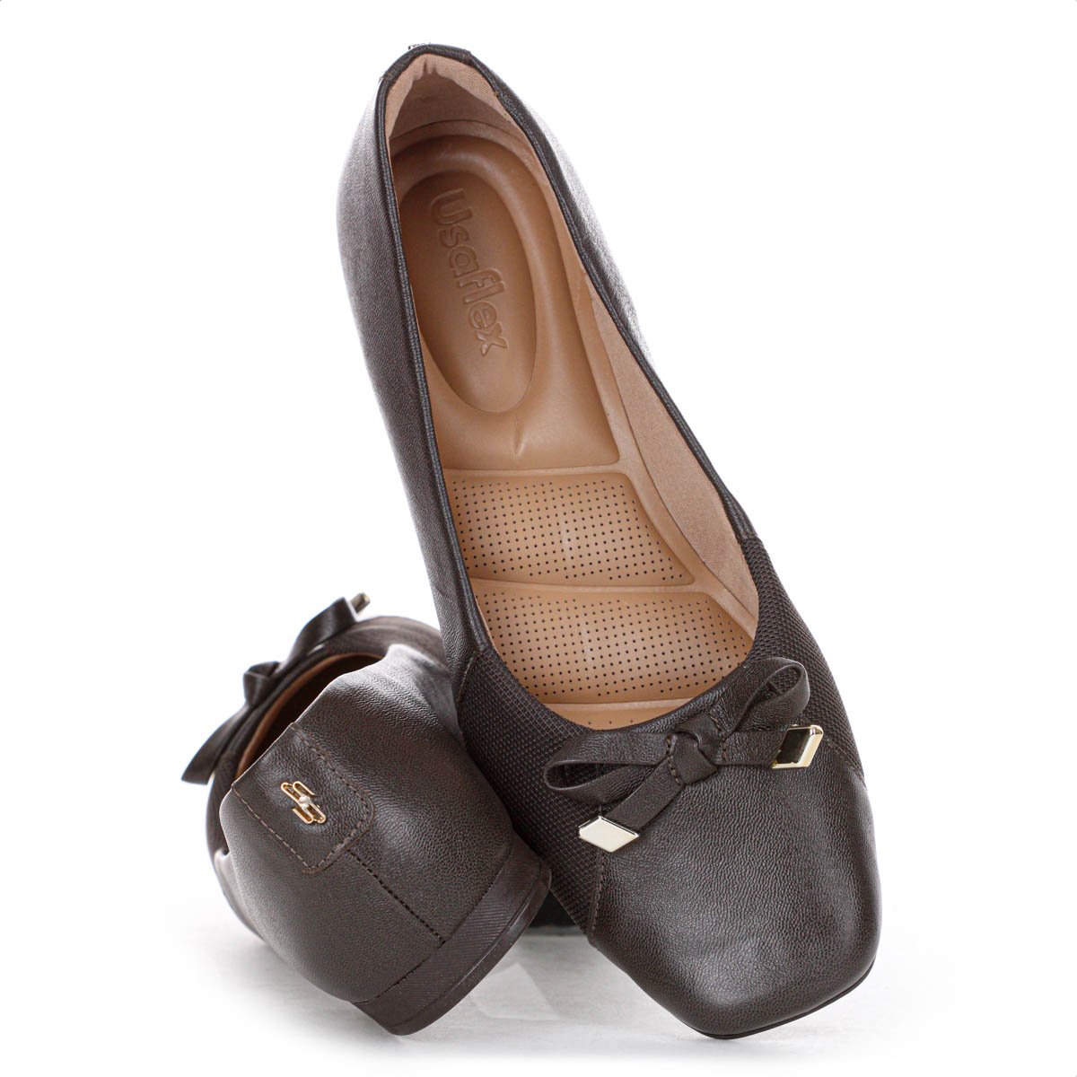 Sapatilha Usaflex Couro Lisa Marrom - Feminino Marrom 10