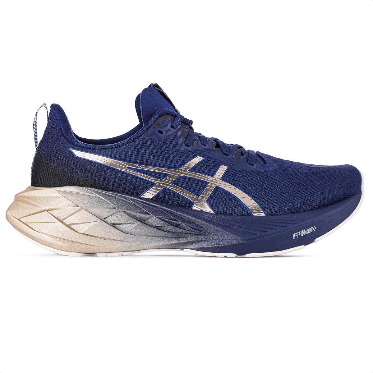 Tenis Asics Novablast 4 Platinum Azul Marinho e dourado - Masculino 