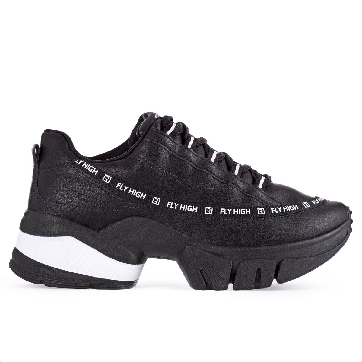 Tenis Ramarim Plataforma 2380104 Preto e Branco - Feminino