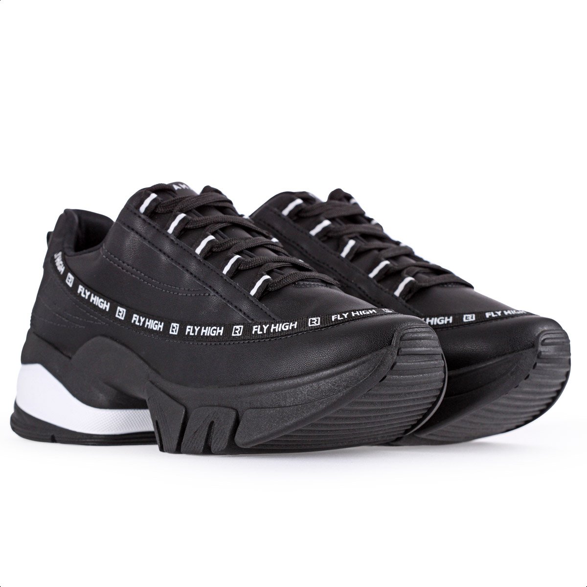 Tenis Ramarim Plataforma 2380104 Preto e Branco - Feminino Preto 4