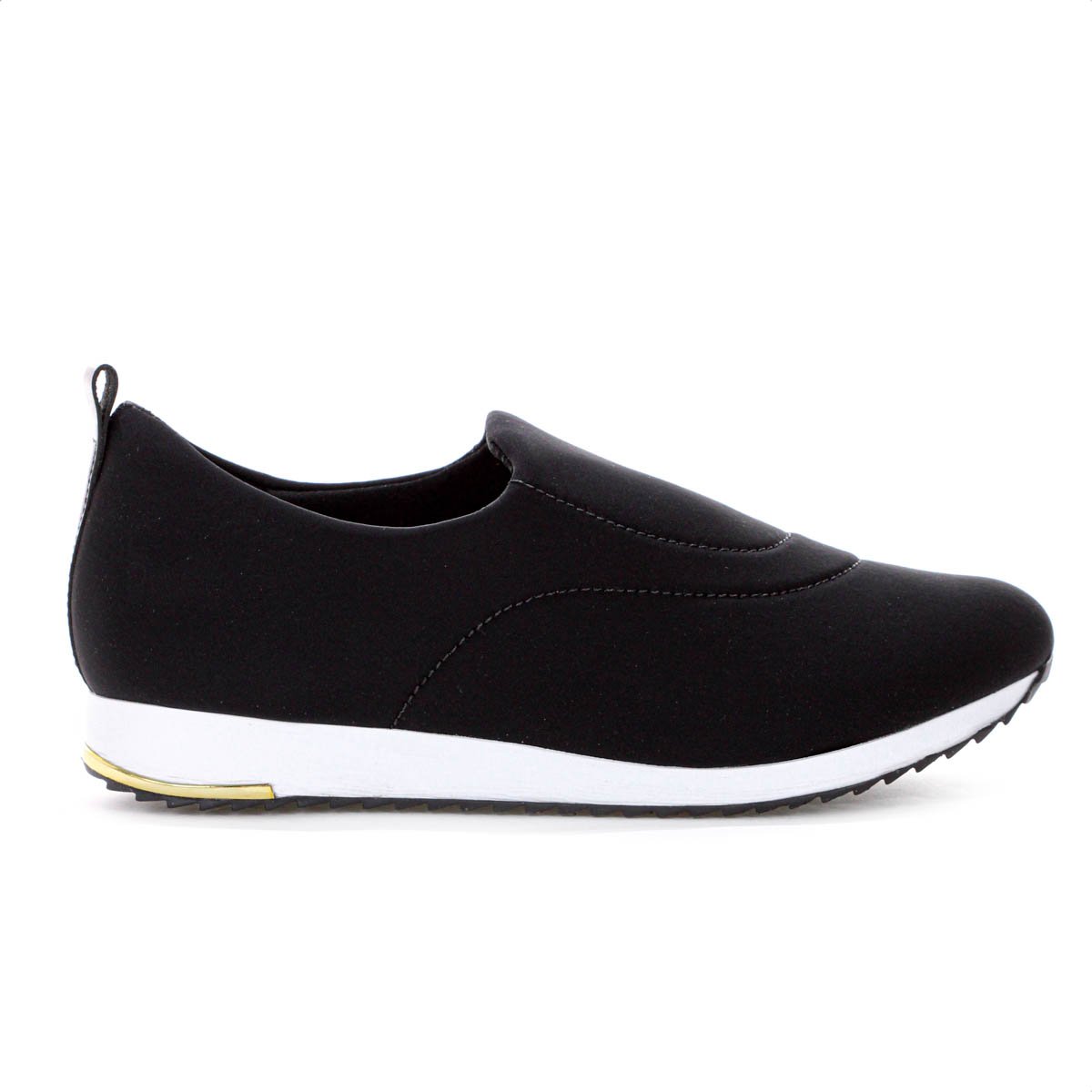 Tenis Usaflex Slip On Elastano Detalhe Costura Preto - Feminino
