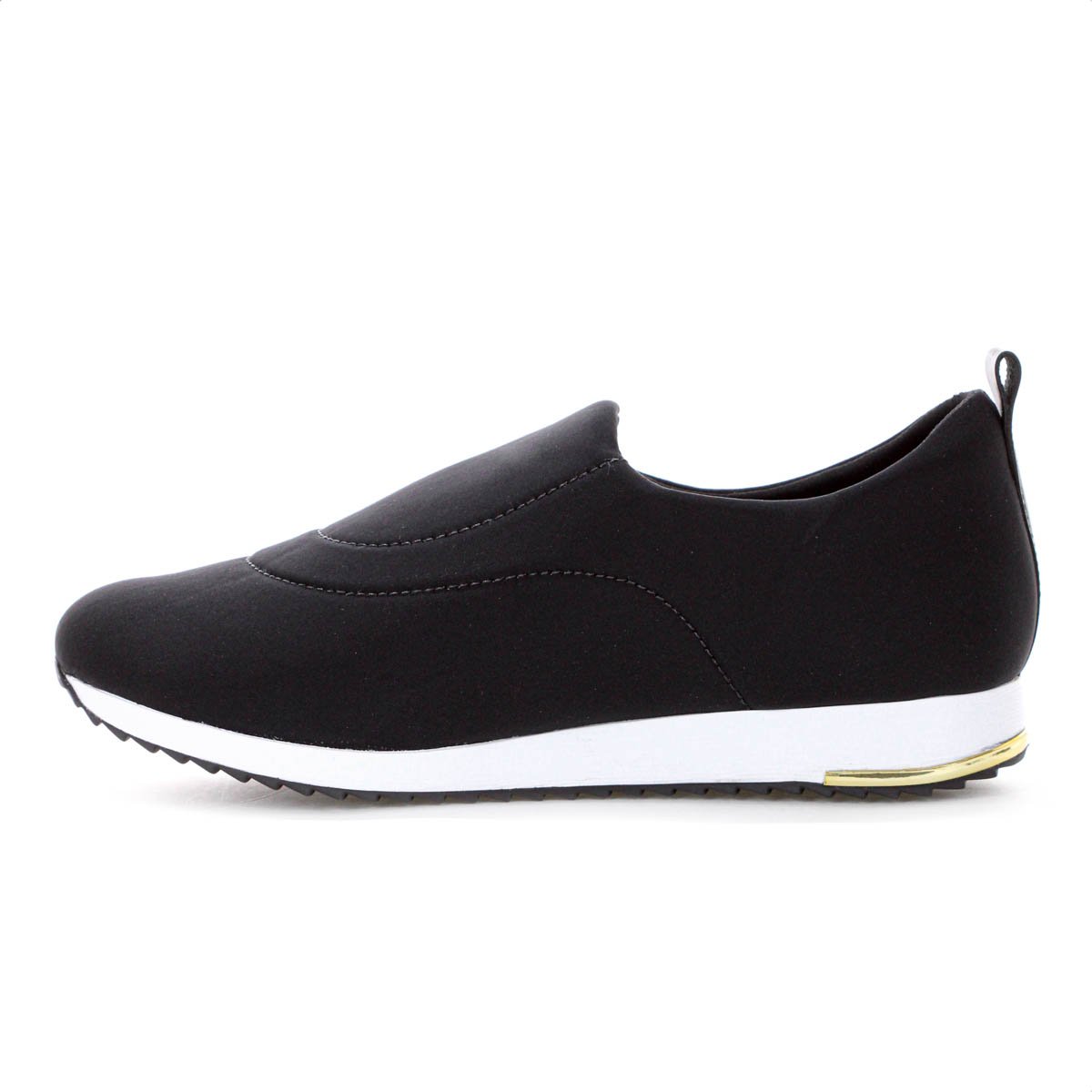 Tenis Usaflex Slip On Elastano Detalhe Costura Preto - Feminino Preto 2