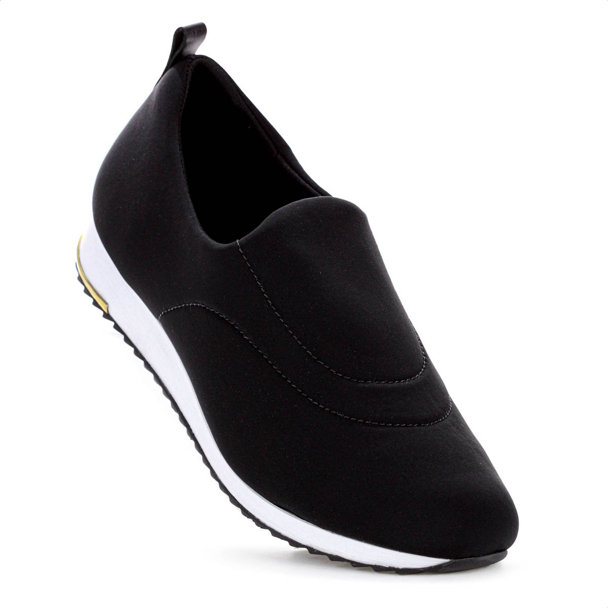 Tenis Usaflex Slip On Elastano Detalhe Costura Preto - Feminino Preto 3